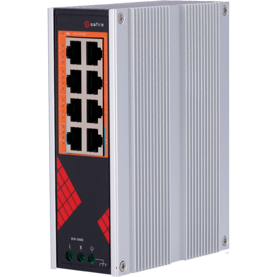 SF-SWI08HIPOE-G-AC-130-DIN ~ Safire industriāls DIN-Rail PoE switch komutators 8GE(PoE) (6xPoE+ 2xHi-PoE) 130W