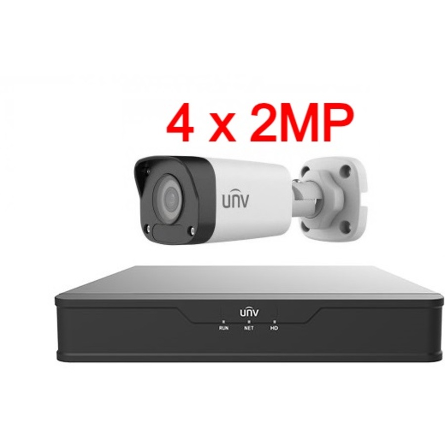 UNV 2MP IP videonovērošanas komplekts ar PoE (NVR + 4 kameras)