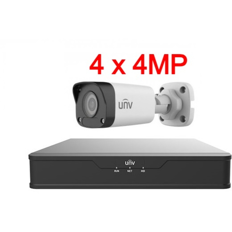 UNV 4MP IP videonovērošanas komplekts ar PoE (NVR + 4 kameras)
