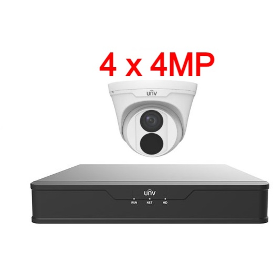 UNV 4MP 4 kanālu videonovērošanas komplekts ar PoE (NVR + 4 kupola kameras)