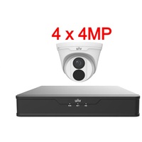 UNV 4MP 4 kanālu videonovērošanas komplekts ar PoE (NVR + 4 kupola kameras)