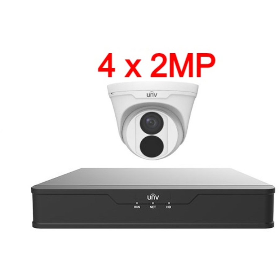 UNV 2MP 4 kanālu videonovērošanas komplekts ar PoE (NVR + 4 kupola kameras)