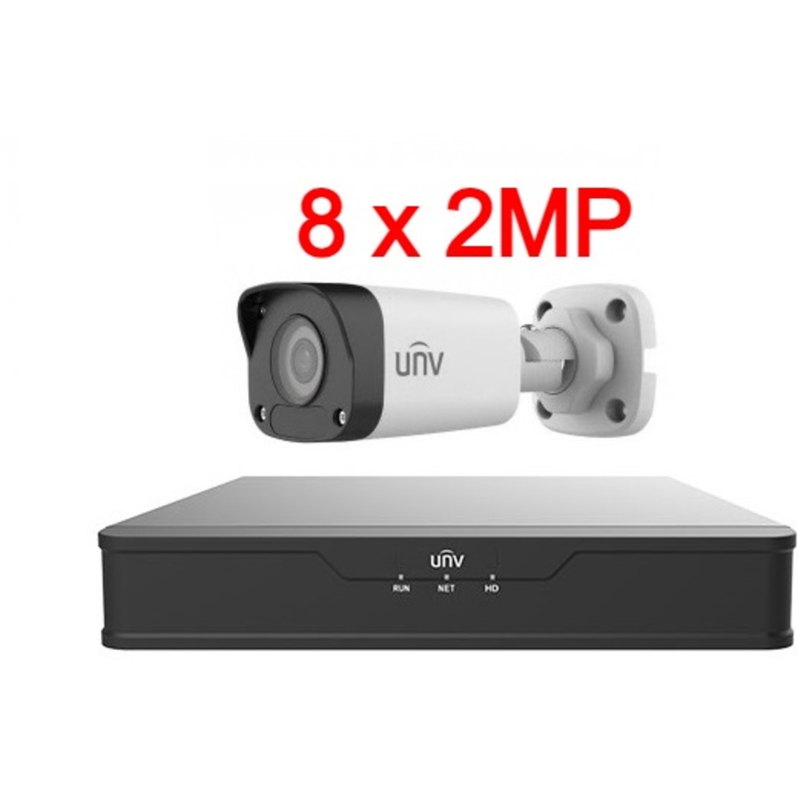 UNV 2MP IP videonovērošanas komplekts ar PoE (NVR + 8 kameras)
