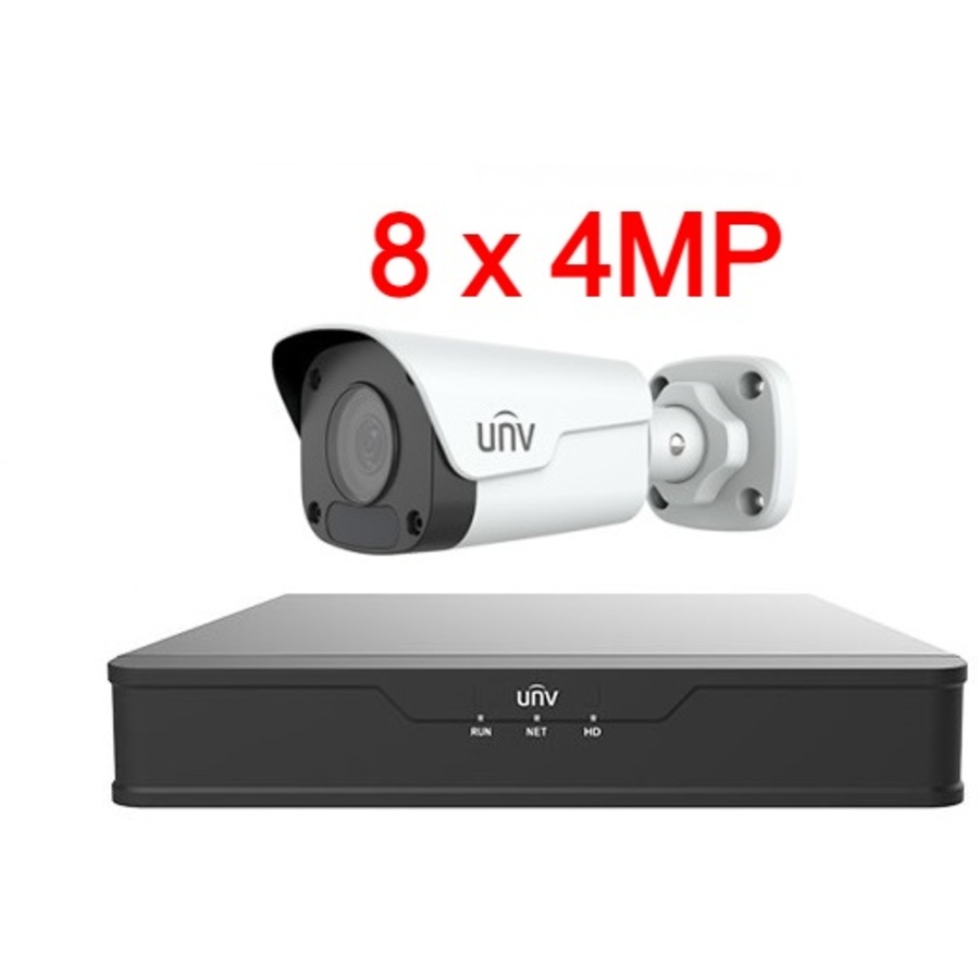 UNV 4MP IP videonovērošanas komplekts ar PoE (NVR + 8 kameras)