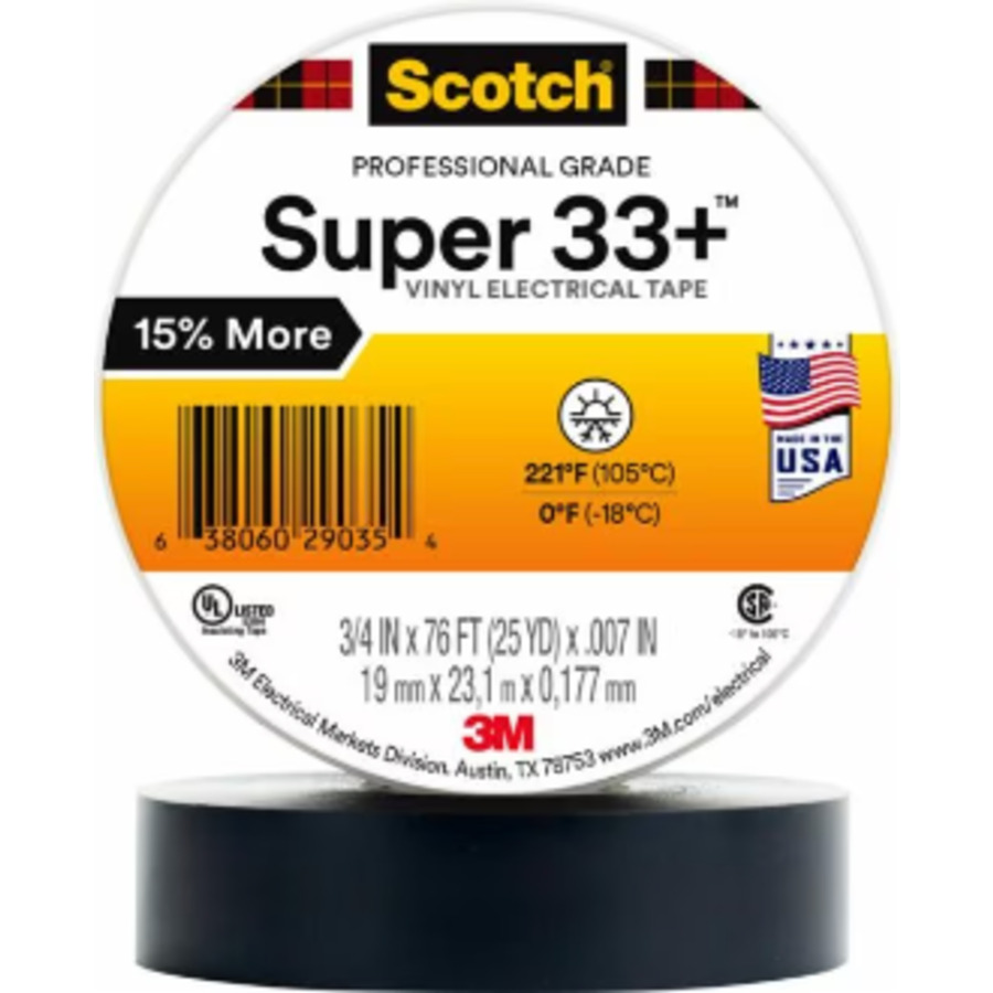 3M Scotch® Super 33+ Виниловая изоляционная лента 19мм x 20м x 0.177мм (Черная)