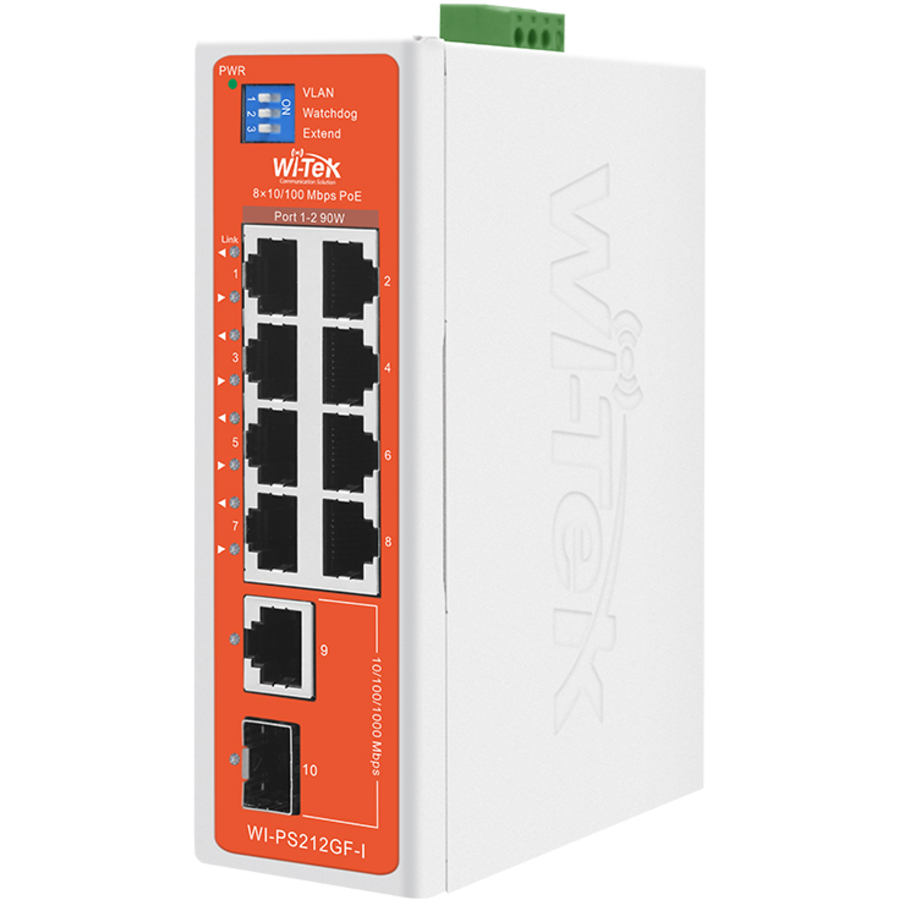 WI-PS212GF-I V2 ~ Индустриальный PoE коммутатор 8FE(PoE)+1GE(Uplink)+1SFP(PoE 120Вт) DIN-Rail mount