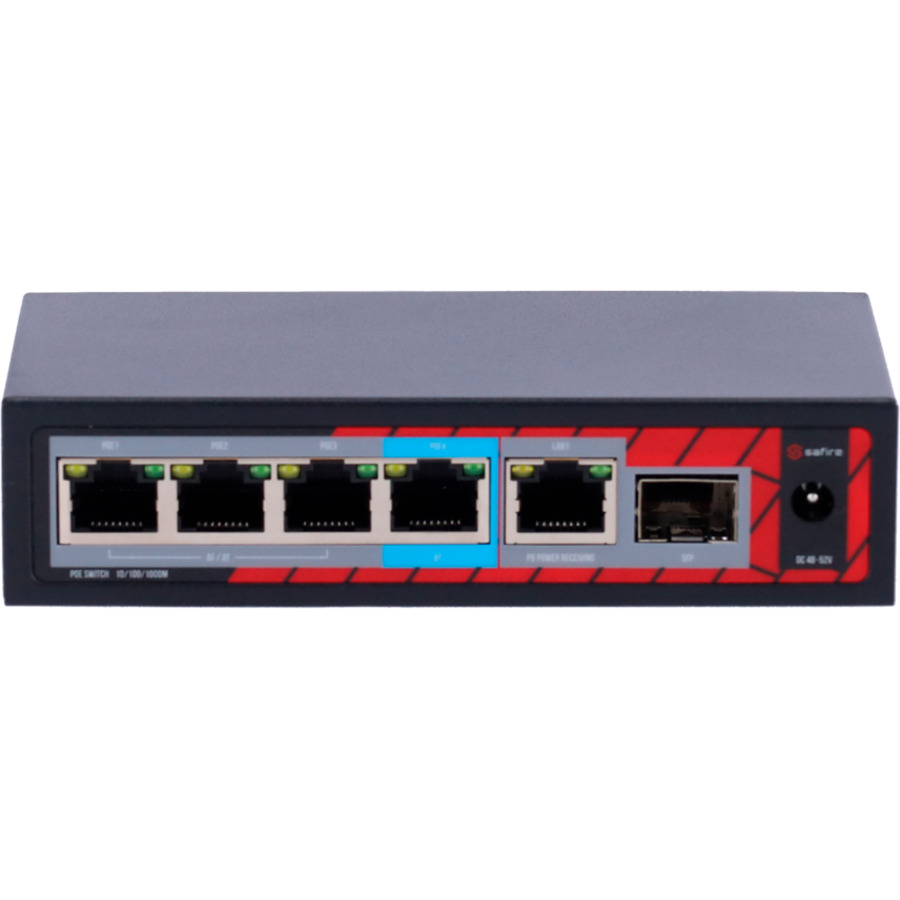 SF-POE-EXT0604-GF-60 ~ Gigabit PoE pagarinātājs 60W PoE-in / 4 PoE-out + SFP