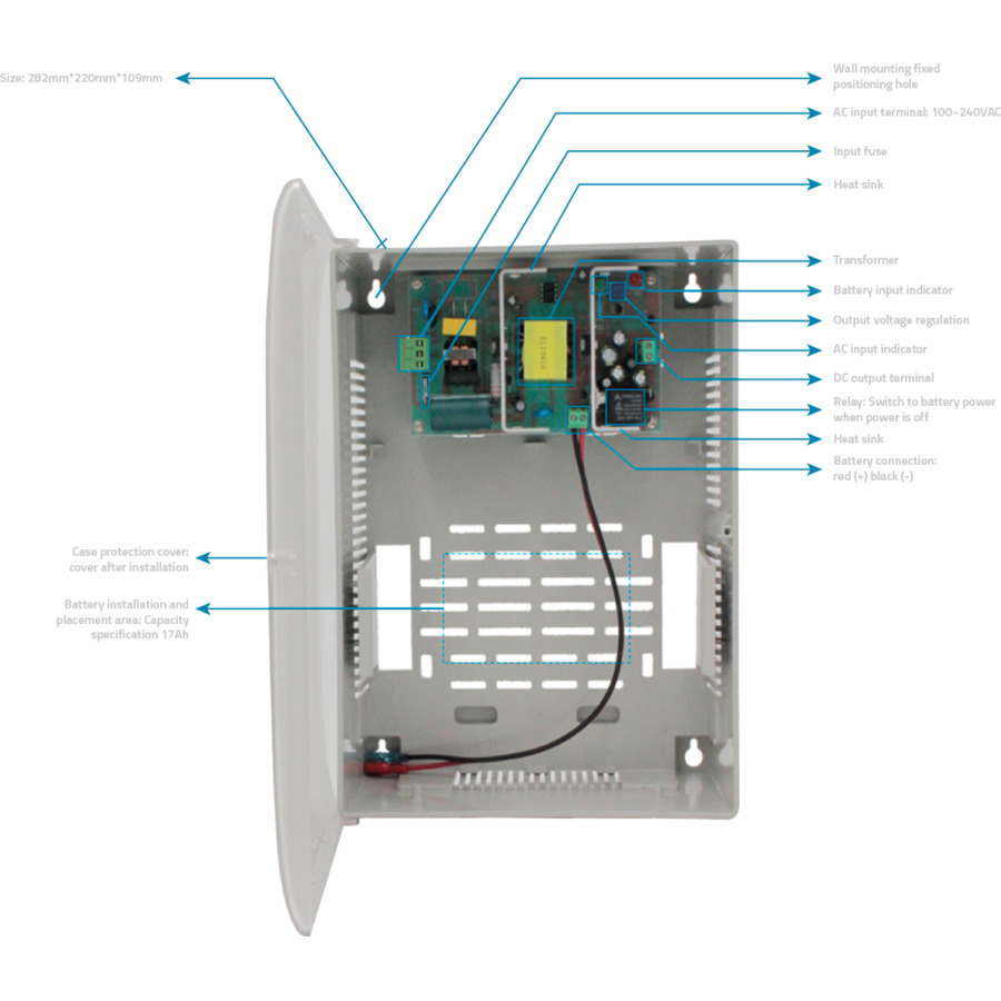 PD-60-UPS ~ 5A 12V DC UPS barošanas bloks ar vietu akumulatoram līdz 17A/h