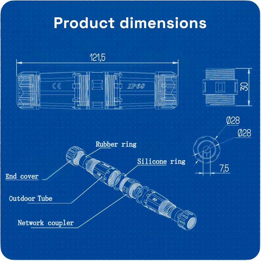 CON-RJ45-IP68 ~ RJ45 CAT6 Savienotājs IP68 MELNS