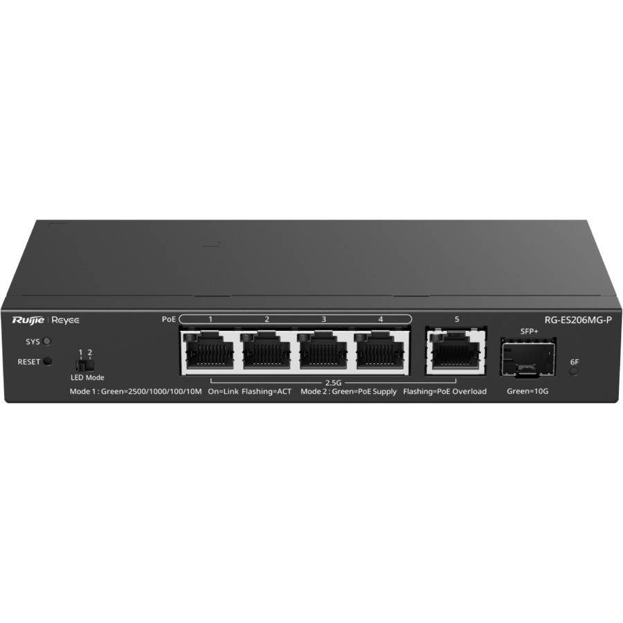 RG-ES206MG-P ~ 2.5G управляемый PoE switch коммутатор 4BE(PoE)+1BE(Uplink) +1SFP+(10G) 70Вт